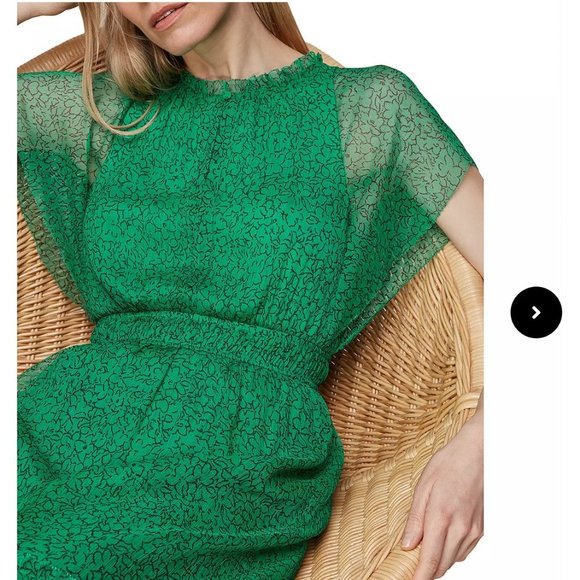 WHISTLES Green Midi Sketched Floral Frill Dress Chiffon US 2 Small RRP $339 - Picture 3 of 7